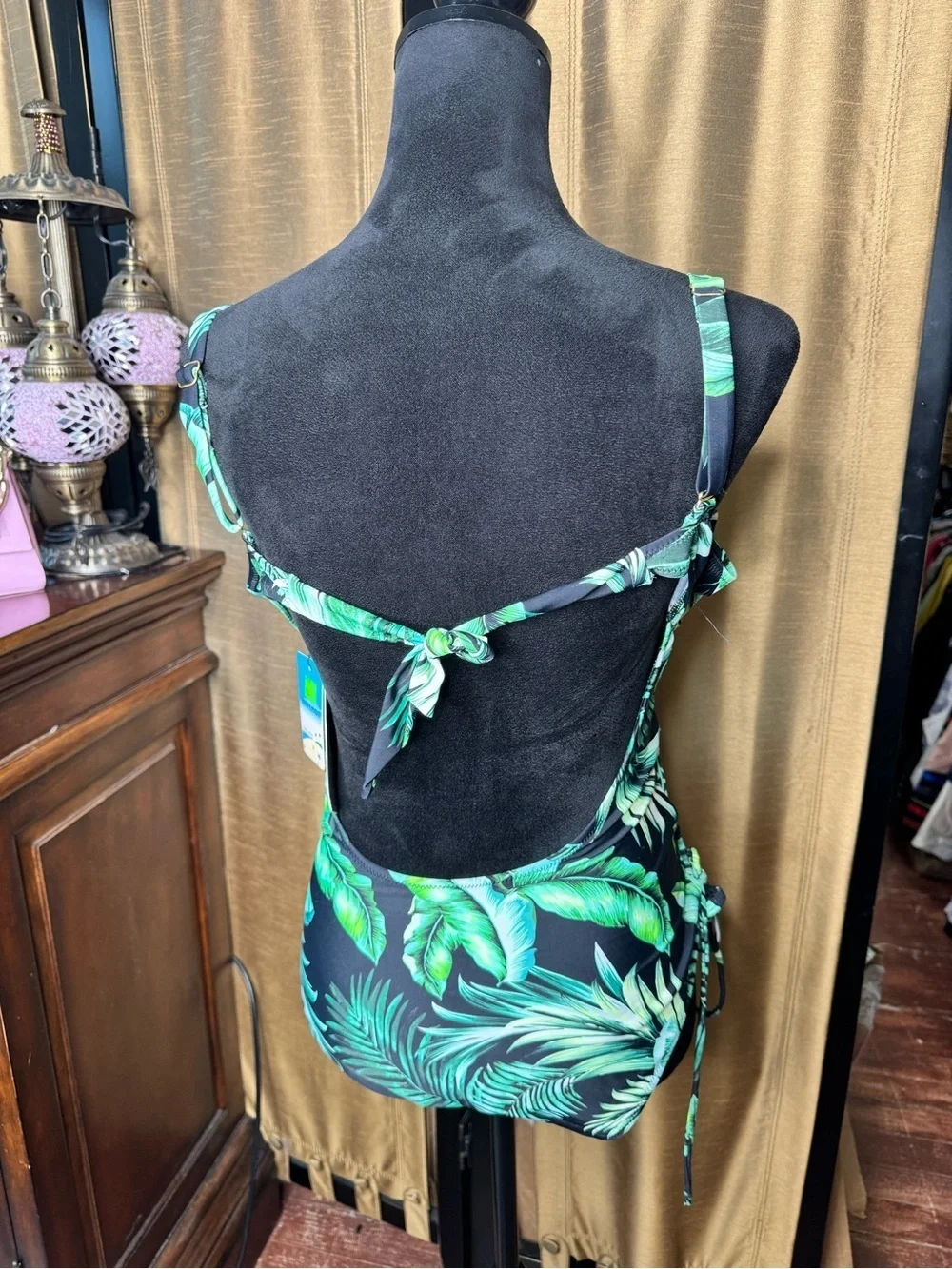 Miss Linda Tropical Palm Print One Piece Swimsuit US 14 NWT